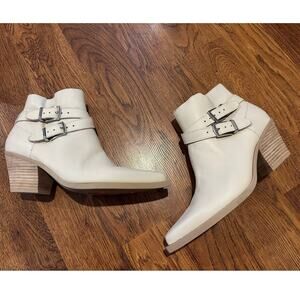 Dolce Vita Ramone Leather Western Ankle Boots Cream - Size 8 Festival Style